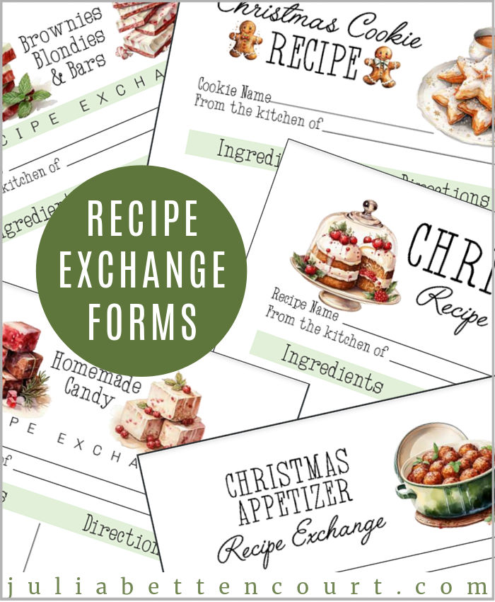 Christmas Recipe Exchange Forms